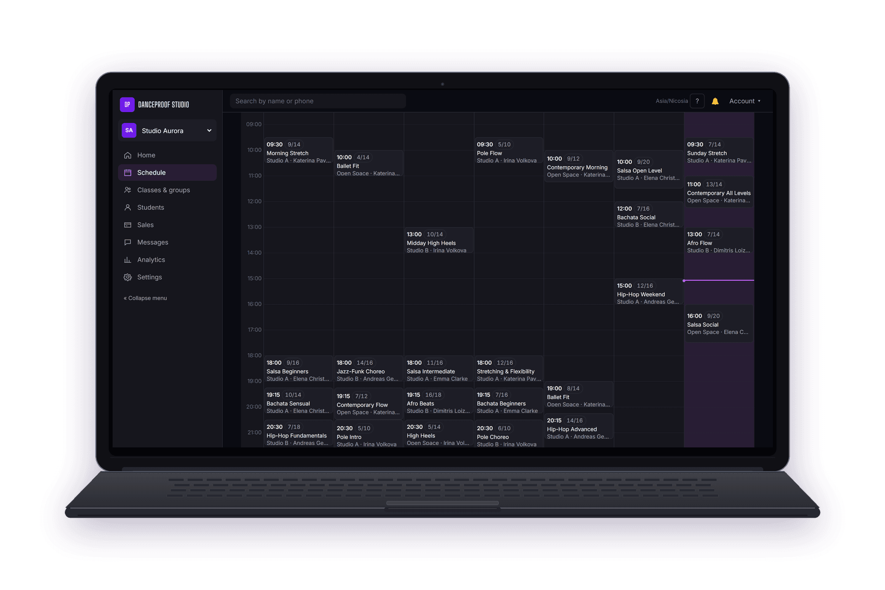 DanceProof Business — studio schedule
